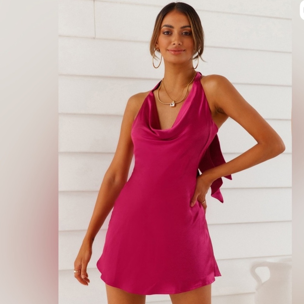 Hello Molly Vibrant Pink Satin Mini Dress
